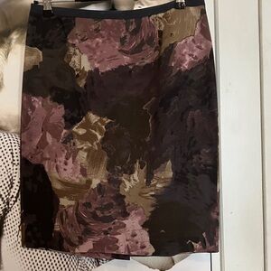 LOFT Abstract Pencil Skirt Size 8 NWT Plum Brown Beige Back Vent